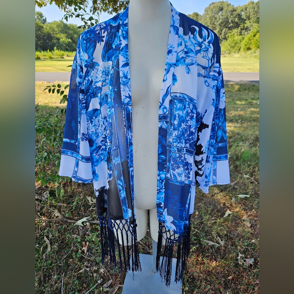 Chico's Patchwork Fringe Duster Travelers Collection